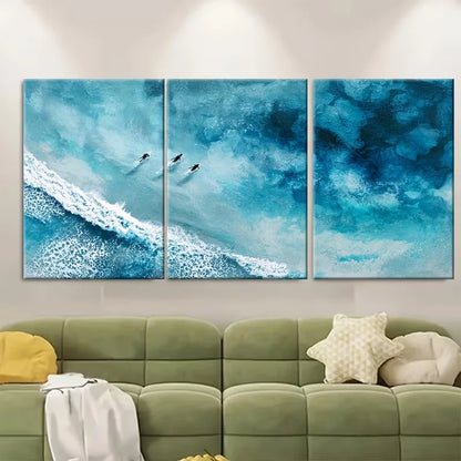 3pcs Scene with Swimmers in Blue Water Metal Print Ready to Hang Art
