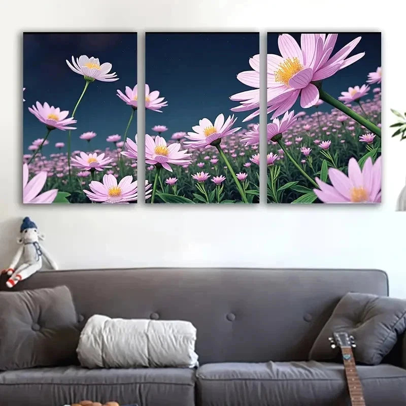 3pcs Vibrant Pink Floral Metal Print Ready to Hang Art