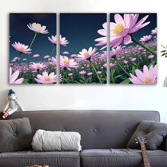3pcs Vibrant Pink Floral Metal Print Ready to Hang Art
