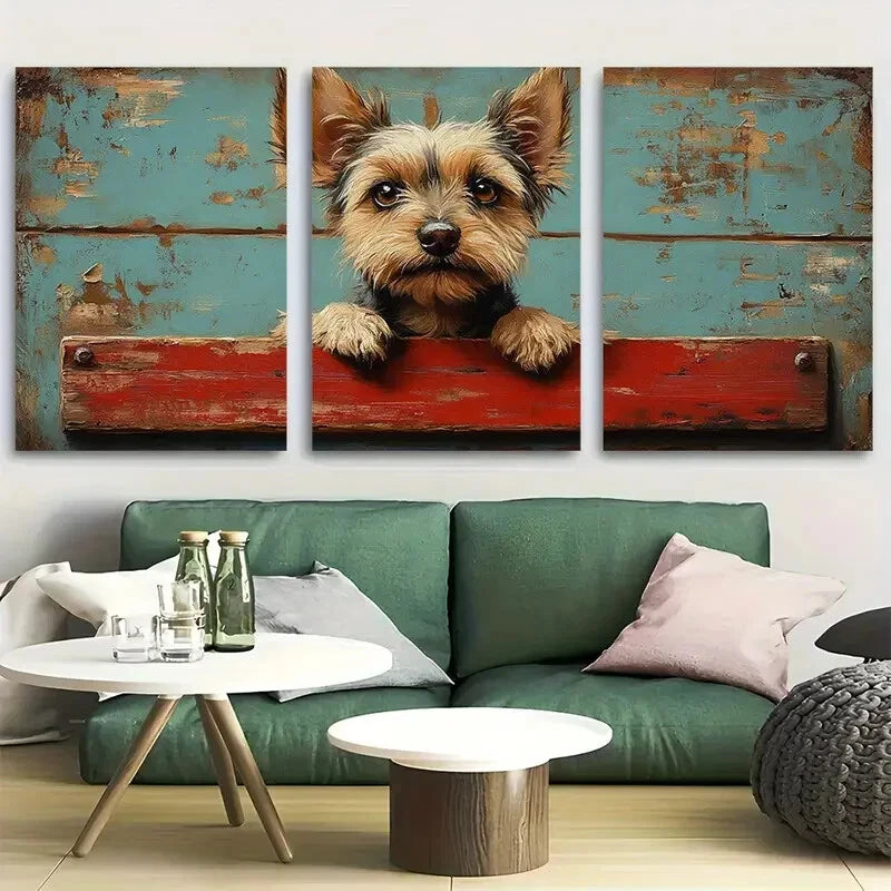 3pcs Rustic Cute Terrier Dog Design Metal Print Ready to Hang Art