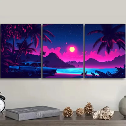 3pcs Miami Beach Metal Print Ready to Hang Art