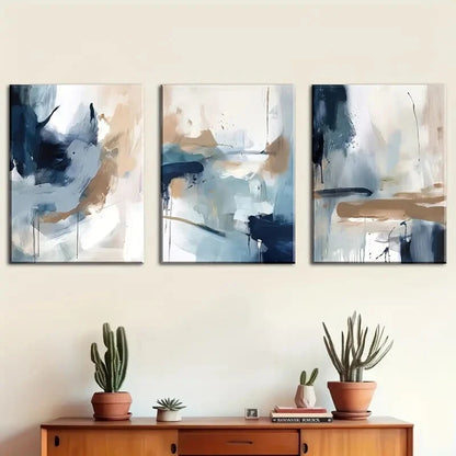 3pcs Vibrant Navy Blue Abstract Geometric Metal Print Ready to Hang Art