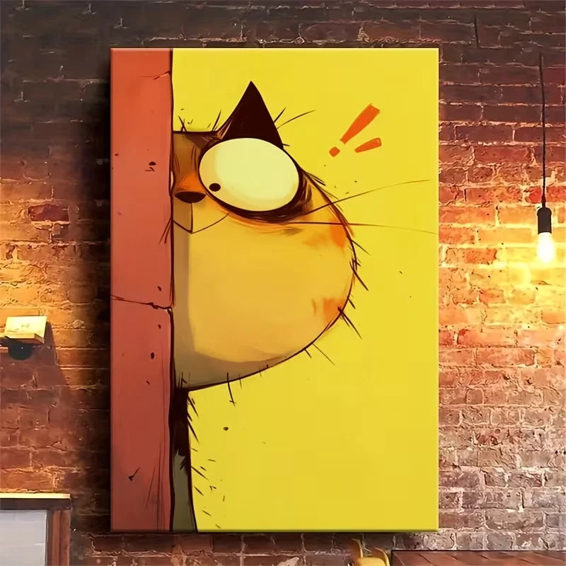 Whimsical Peeking Cat Oil Painting 60x90cm Metal Print Ready to Hang