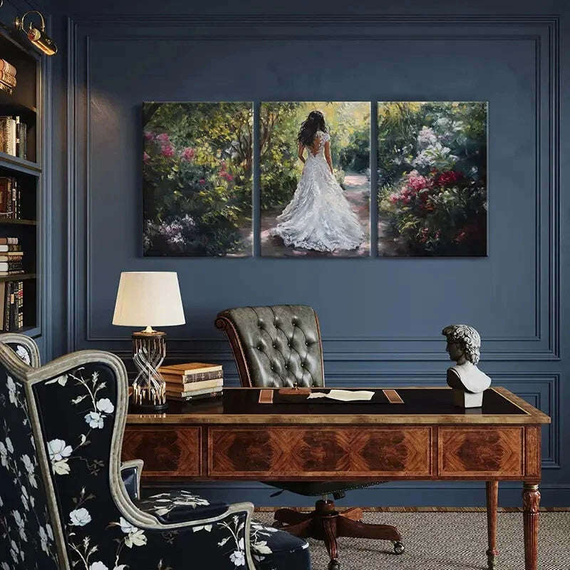 3pcs Bride In Garden Vegetation Floral Metal Print Ready to Hang Art