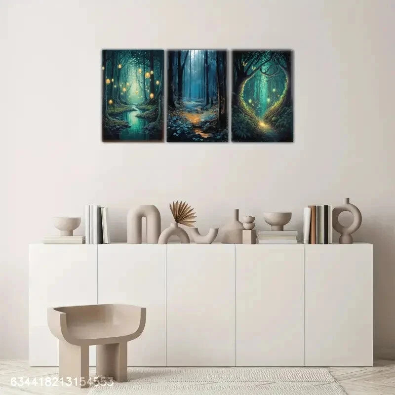 3pcs Aesthetic Visual Language Forest and Light Metal Print Ready to Hang Art