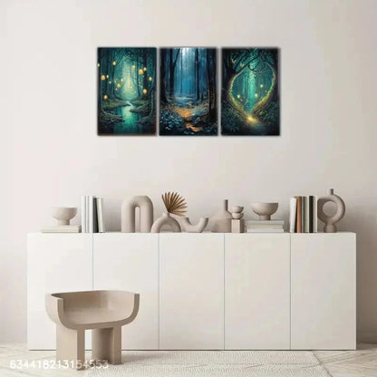 3pcs Aesthetic Visual Language Forest and Light Metal Print Ready to Hang Art