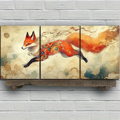 3pcs Beautiful Jumping Red Fox Metal Print Ready to Hang Art