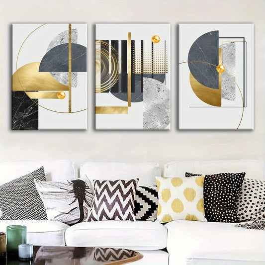 3pcs Abstract Fantasy Blue and Golden Metal Print Ready to Hang Art