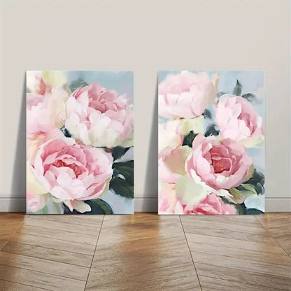 2pcs Decorative Painting, Pink Flowers, Soft Tones Canvas Framed 50x75cm - High Quality Print 100% Australian Made Wall Canvas Ready to Hang
