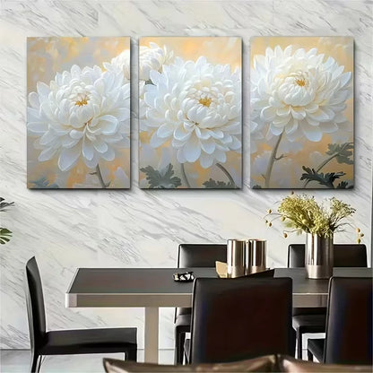 3pcsSerene White Chrysanthemum Metal Print Ready to Hang Art