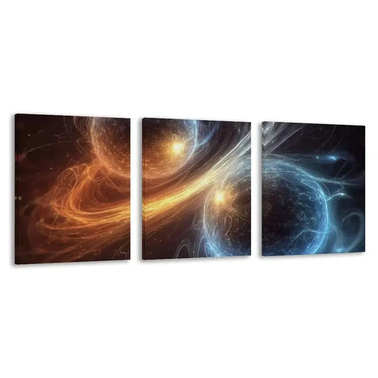 3pcs Glowing Neon & Orange Spherical Shapes   Wall Art Set Canvas Framed 60x90cm - High Quality Print 100% Australian Made Wall Canvas Ready to Hang