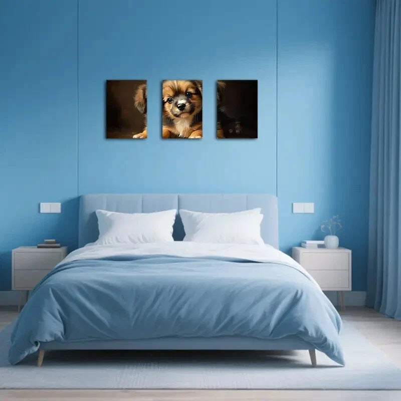 3pcs Adorable Puppy Abstract Art Metal Print Ready to Hang Art