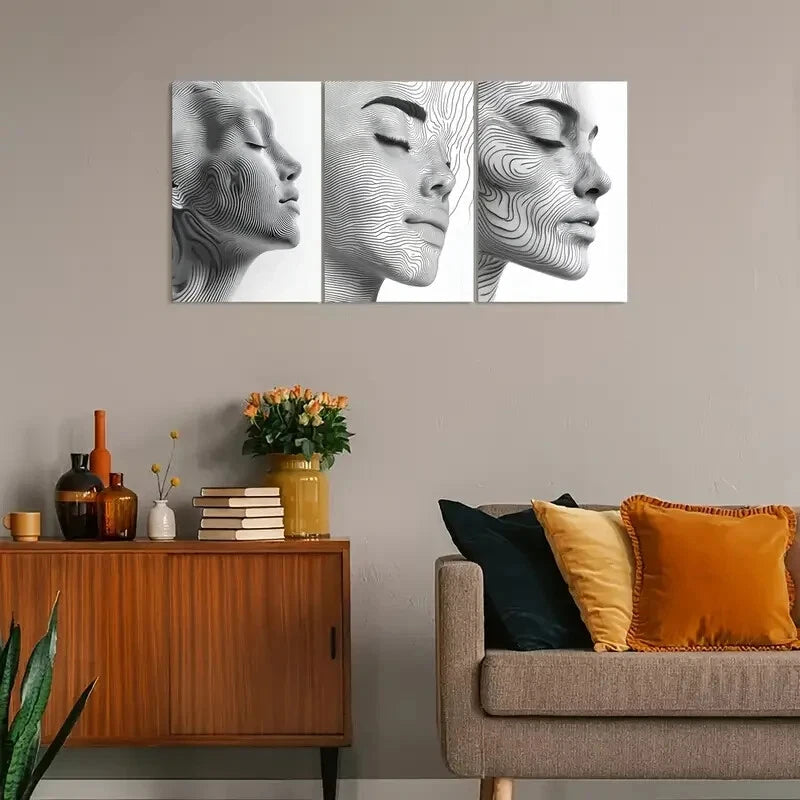 3pcs Minimalist Line Profile Design Metal Print Ready to Hang Art