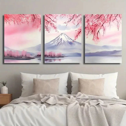 3pcs Mount Fuji & Cherry Blossom Perfect Wall Art Set Canvas Framed 40x60cm - High Quality Print 100% Australian Made Wall Canvas Ready to Hang