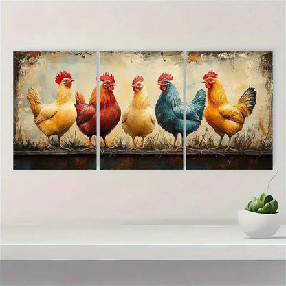 3pcs Chicken Watercolor Art Prints - Farmhouse Metal Print Ready to Hang Art