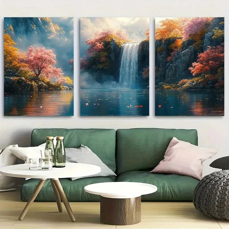 3pcs Nature-inspired Fantasy Waterfall Metal Print Ready to Hang Art