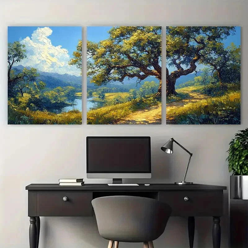 3pcs Oak Tree Valley Louisiana Landscape Metal Print Ready to Hang Art