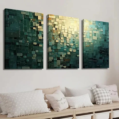 3pcs Abstract Golden & Cyan Decor Wall Art Set Canvas Unframed - High Quality Print 100% Australian Made Wall Canvas