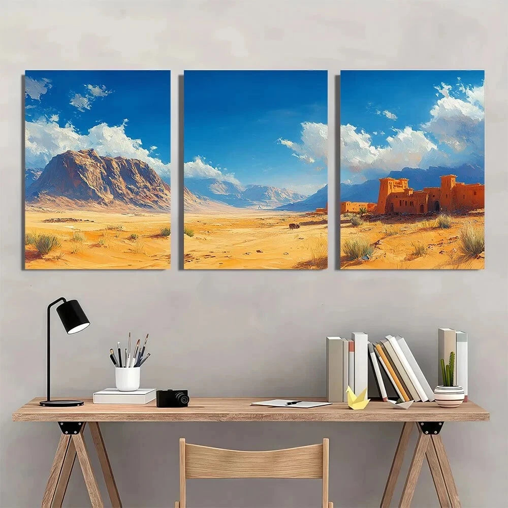 3pcs Vibrant Travel Blue Sky White Clouds Metal Print Ready to Hang Art
