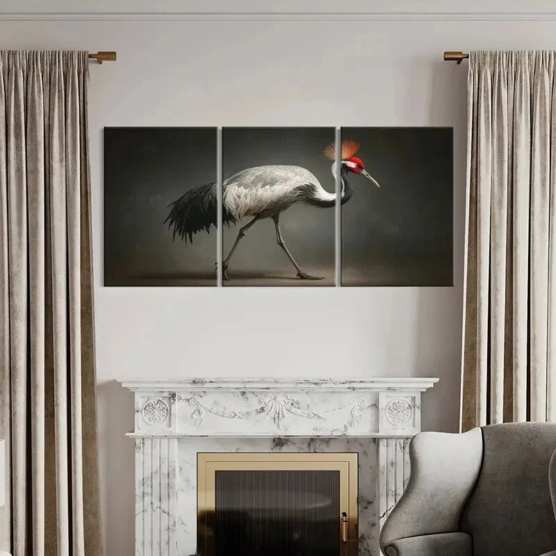 3pcs Elegant Crane Wildlife Illustration Metal Print Ready to Hang Art