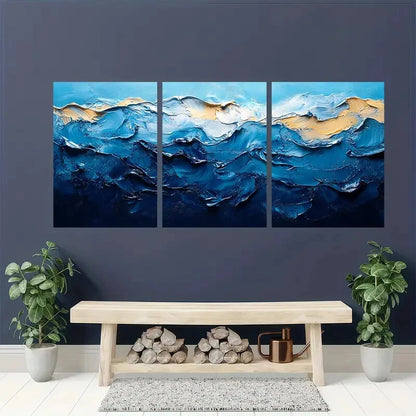 3pcs Sky Blue Minimalist Abstract Texture Art Metal Print Ready to Hang Art