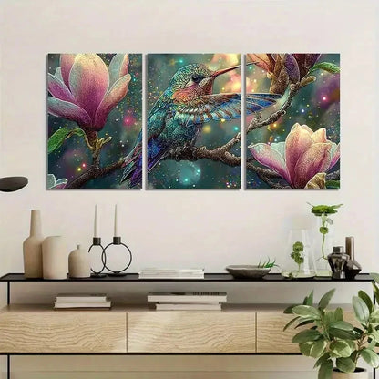 3pcs Vibrant Hummingbird & Magical Effects Metal Print Ready to Hang Art