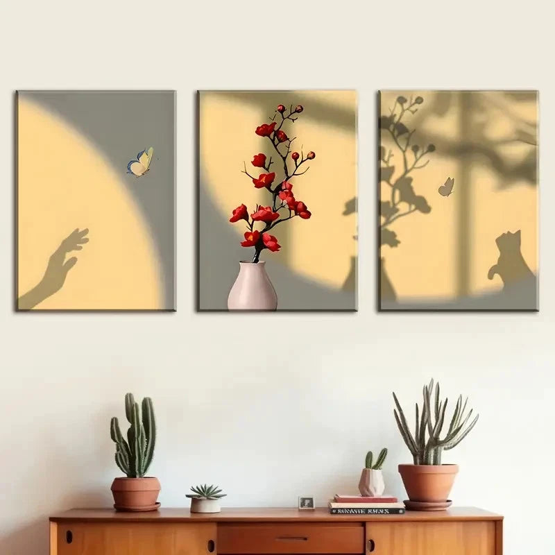 3pcs Light & Shadow Floral Wall Decor Prints Metal Print Ready to Hang Art