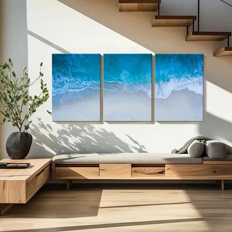 3pcs Island Scenery Waves & Beach Wall Art Set Canvas Framed 40x60cm - High Quality Print 100% Australian Made Wall Canvas Ready to Hang