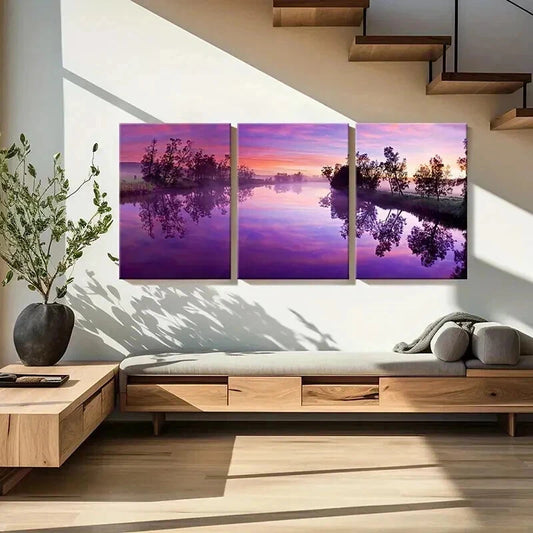 3pcs Natural Landscape Art Sunset Lake Wall Art Set Canvas Framed 40x60cm - High Quality Print 100% Australian Made Wall Canvas Ready to Hang