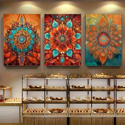 3pcs Floral Colorful Geometric Flower Designs Metal Print Ready to Hang Art