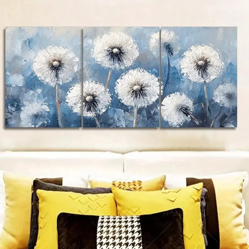 3pcs White Dandelions Painting Metal Print Ready to Hang Art