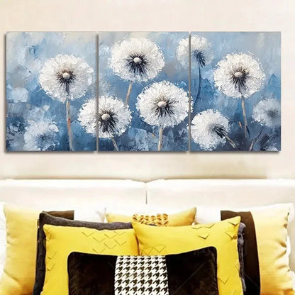 3pcs White Dandelions Painting Metal Print Ready to Hang Art