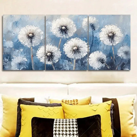3pcs White Dandelions Painting Metal Print Ready to Hang Art