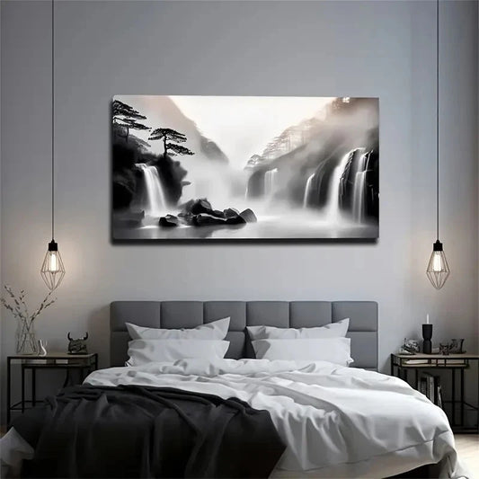 Serene Waterfall Mountain Wall Art Canvas Office Home Room Framed 120x60cm