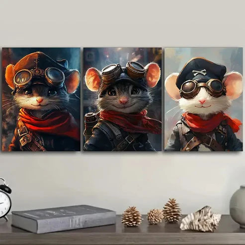 3pcs Steampunk Mouse Wall Art Set Canvas Unframed – High Quality Print 100% Australian Made Wall Canvas