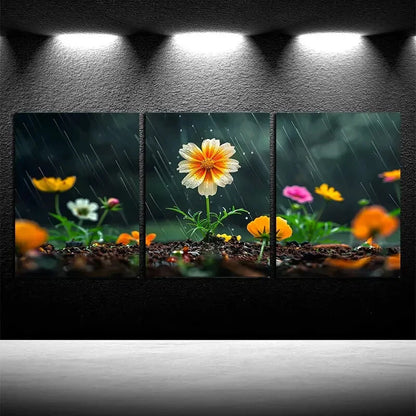 3pcs Vibrant Floral on the Ground Design Metal Print Ready to Hang Art