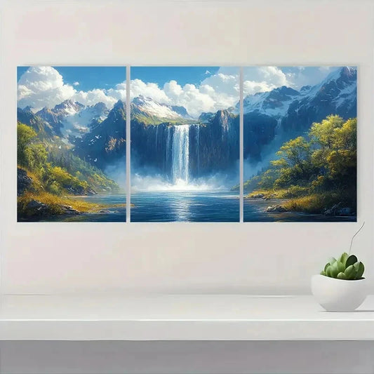 3pcs Magical Nature Waterfall Scenery Landscape Metal Print Ready to Hang Art