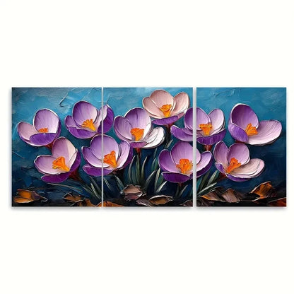 3pcs Crocus Blooms Painting Spring Flowers EI Wall Art Set Canvas Framed 60x90cm - High Quality Print 100% Australian Made Wall Canvas Ready to Hang