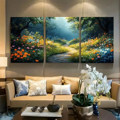 3pcs Enchanted Forest Path Sunlit land Scene Metal Print Ready to Hang Art