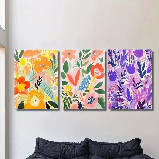 3pcs Vintage floral, colorful botanical floral Metal Print Ready to Hang Art
