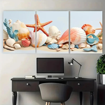 3pcs Minimalist Nautical Seashells Underwater Metal Print Ready to Hang Art