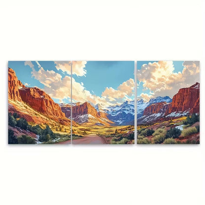 3pcs Depicting a Fantasy Canyon Metal Print Ready to Hang Art