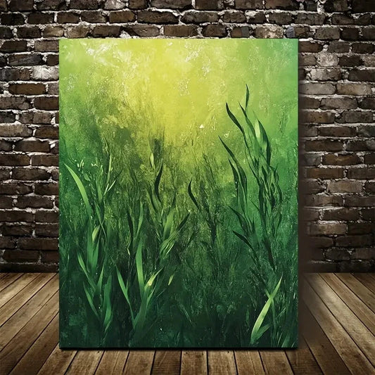 Vibrant Green Abstract Water Grass Lawn Painting 40x60cm Metal Print Ready to Hang