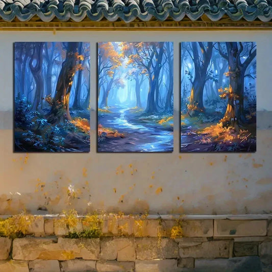 3pcs Winter Fairy Tale Forest with pathway Metal Print Ready to Hang Art