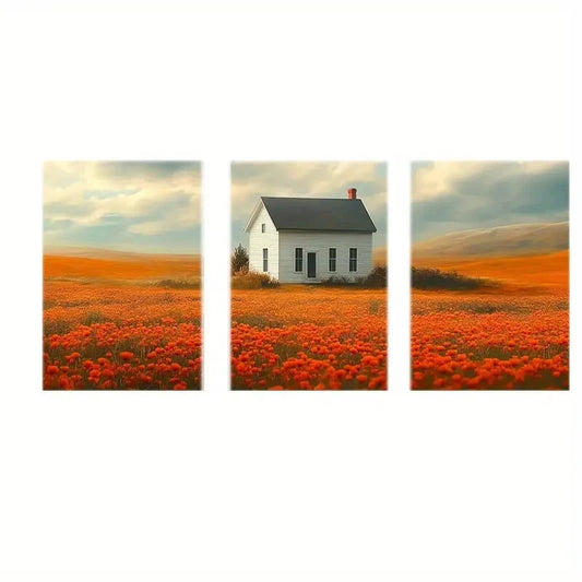 3pcs Single Home In a Painting Abstract Art Metal Print Ready to Hang Art