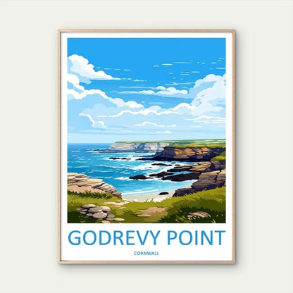 Picturesque Coastal Cornwall Blue Ocean Sky Travel Poster Print Wall Art
