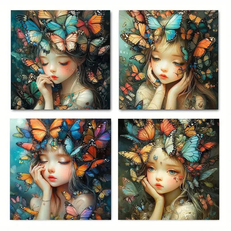 4pcs Fairy with ButterfliesWall Art Canvas Framed