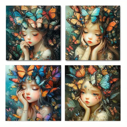 4pcs Fairy with ButterfliesWall Art Canvas Framed