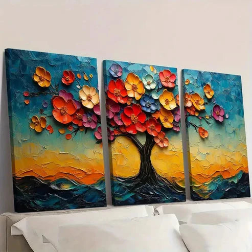 3pcs Abstract Flowers in Tree Wall Art Canvas Unframed - High Quality Print 100% Australian Made Wall Canvas