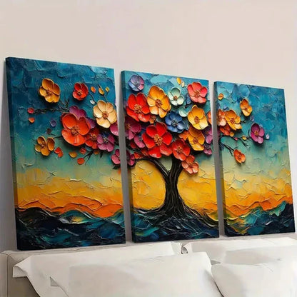 3pcs Abstract Flowers in Tree Wall Art Canvas Unframed - High Quality Print 100% Australian Made Wall Canvas